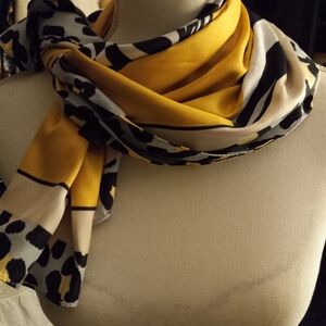 New,2 zebra pattern 35 inch scarf aganist gold background & border trim 100%poly